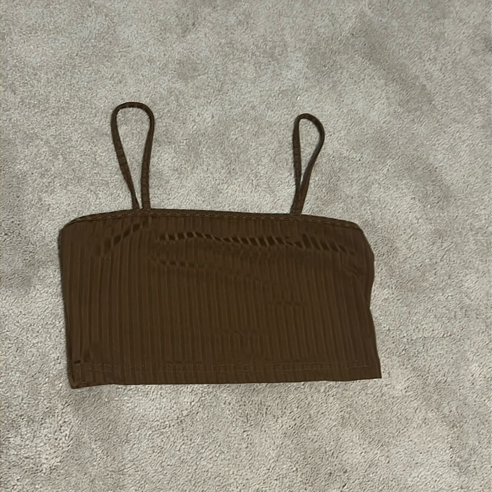 Ribbed brown cropped spaghetti strap cami - Picture 1 of 2